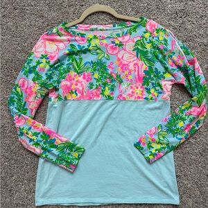 Lilly Pulitzer Finn Top XS Pink Green Citrus Flamingo Long Sleeve